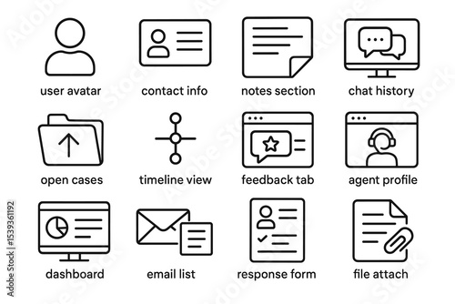 Simple line icons for user interface elements and data management
