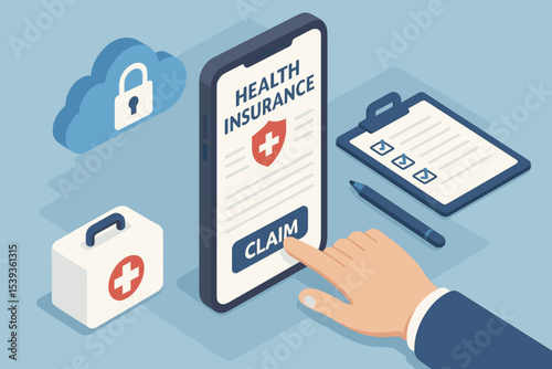 Mobile health insurance claim process with security and checklist elements