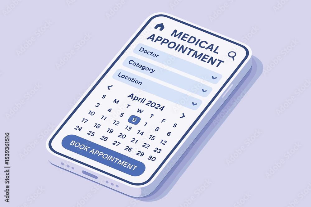 Mobile healthcare app interface with medical appointment booking feature Mobile healthcare app interface with medical appointment booking feature