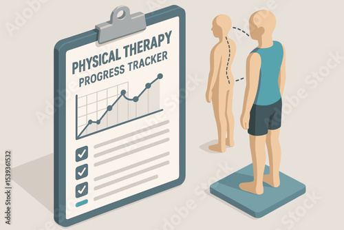 Physical therapy progress concept with male figure and improvement chart
