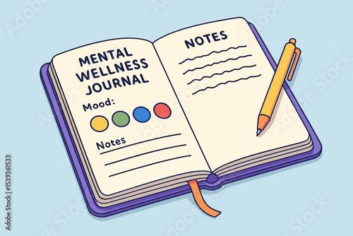 Mental wellness journal with mood tracker and notes section illustration