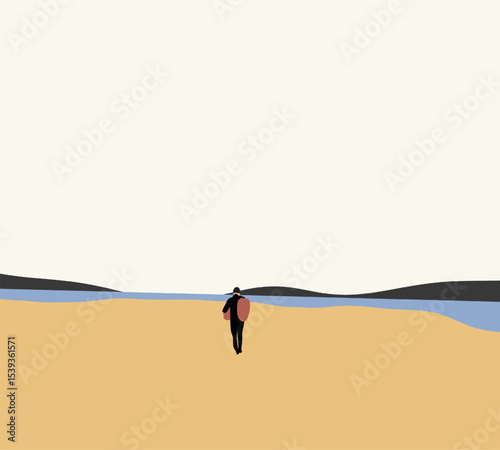 Lifeguard with Red buoy to save people from drowning on the beach. Water rescue duty. Minimal art design.