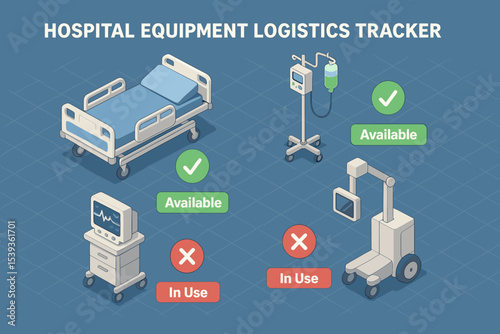 Hospital equipment logistics: bed, iv, monitor, x-ray availability