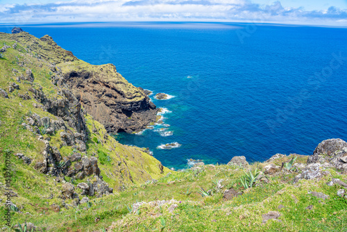 Slope next to the lighthouse at Ponta do Norte of the port captaincy of Vila do Porto, island of Santa Maria-Azores-Portugal.
