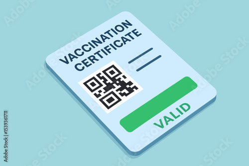 Digital vaccination certificate with qr code on blue background