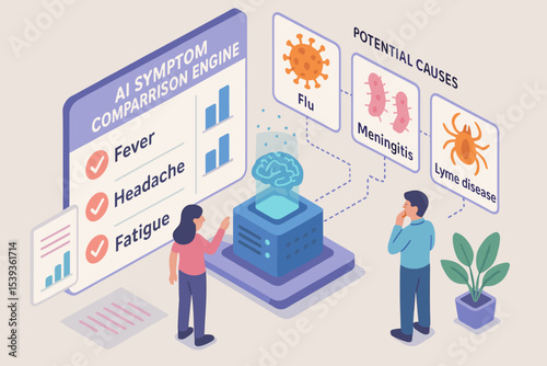 Ai symptom comparison engine analyzing potential causes with diverse individuals