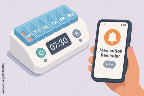 Pill organizer and smartphone app for daily medication reminder
