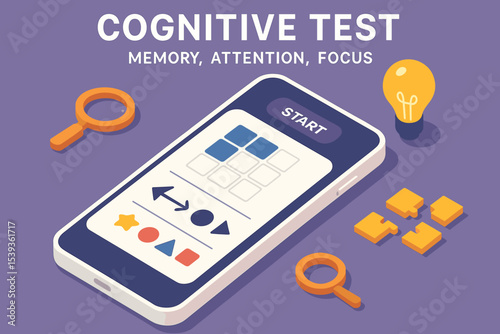 Cognitive test app interface with puzzle and focus elements