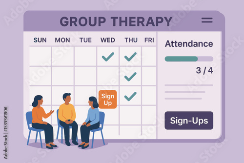 Group therapy session signup with attendance tracker and scheduling