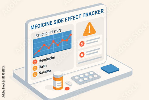 Digital medicine side effect tracker displayed with graph and pills