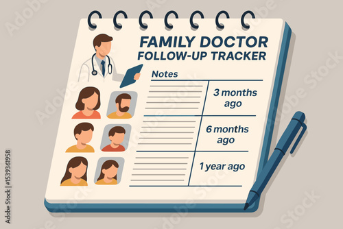 Family doctor appointment tracker with patient portraits and notes
