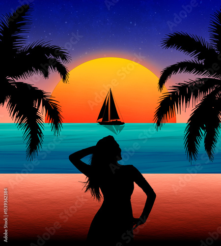 Mujer contemplando el amanecer en las orillas del mar