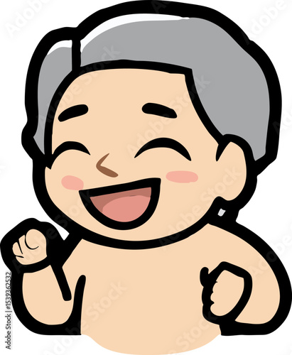 Joyful senior Cartoon: A cheerful cartoon illustration of a senior with white hair, a big smile, full of energy and joy. capturing the pure joy and optimism.