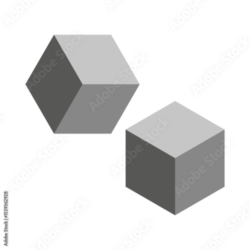 Vector cube icon. Isometric block shape. Geometric 3D figure. Monochrome volume element.