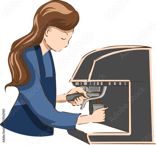 Coffee Artistry: A woman elegantly operates an espresso machine, carefully crafting a perfect cup of coffee. Witnessing the art of the coffee making.