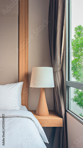 Minimalist Bedroom Interior with White Bedding and Soft Natural Light