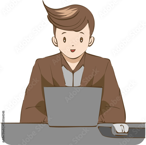 Focused Office Worker: A diligent worker concentrates on his task at a desk, engrossed in the use of his laptop, signifying productivity and focus in a professional environment.