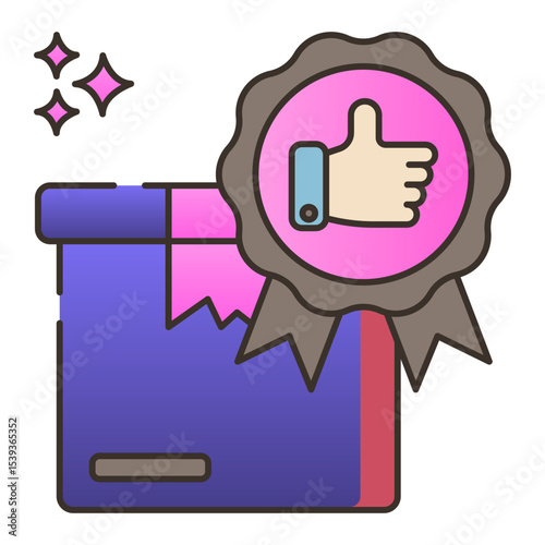 Quality product package with thumbs up award seal