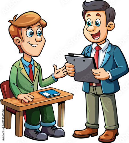 Friendly Professional Consultation: An animated illustration portrays a warm business conversation.