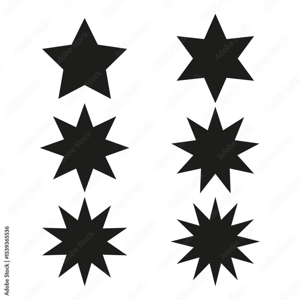Obraz premium Sharp star symbols. Silhouette shape set. Vector spiky elements. Abstract black forms.
