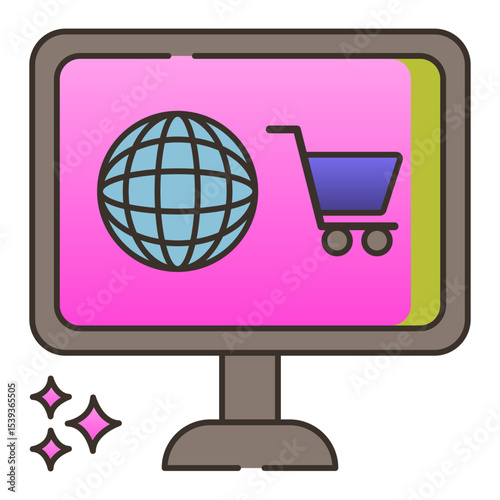 Global online shopping computer screen icon