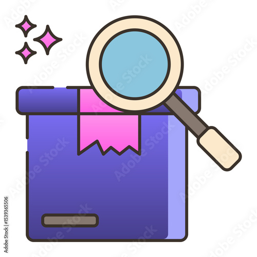 Inspecting package with magnifying glass illustration