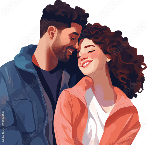 Love's Embrace: A portrait of a happy couple, their eyes meet as they share a tender moment filled with joy.