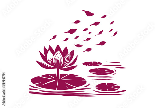 Lotus Flower Hand Drawn Natural Illustration Stylized as Linocut Vector Isolated by AZ for Books, Arts, Design and Decoration Graphic Asset
