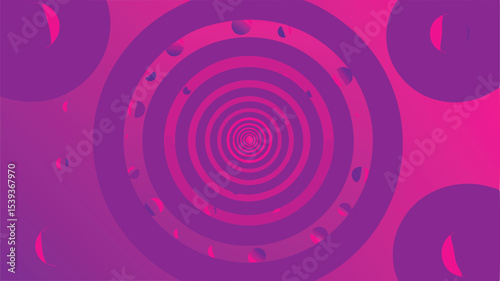 Concentric circles create a tunnel effect with a pink and purple color gradient background design