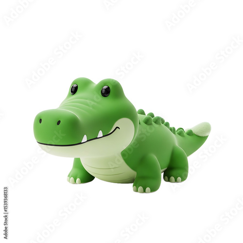 Smiling Green Crocodile Cartoon Character Illustration on Transparent Background