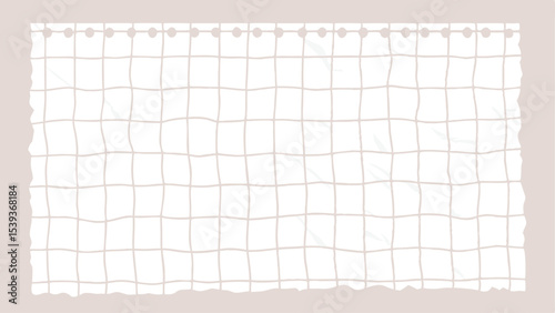 Close up of a piece of torn white graph paper with holes along the top edge and a light background