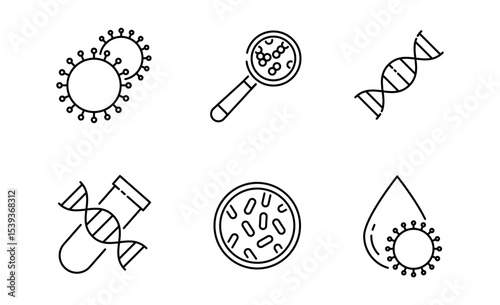Set of Microorganism icon, Virus and bacteria, dna Symbol Outline icon, Editable Stroke
