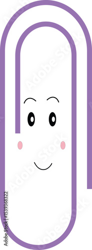 A cute flat-style illustration of a smiling paper clip with a friendly face, perfect for educational and office-themed design projects.