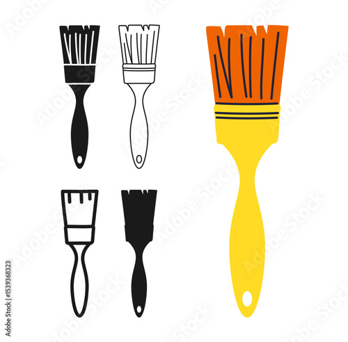 Painters brush for repair icon symbol set. Modern professional paint brush drawing tool symbol stylized design vector. Paint brushes flat sign professional construction tool repair simple icon design