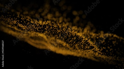 Wave of golden glowing particles in dark background with smooth dynamic motion