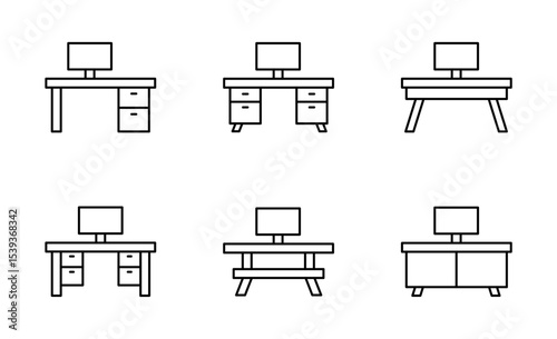 Set of Table Furniture icon Editable Stroke