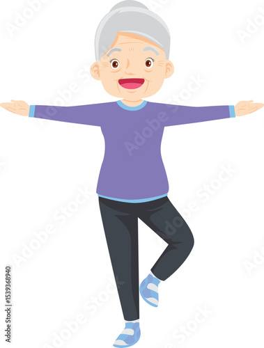 Joyful Senior in Yoga Pose: A graceful senior woman, radiating health and wellness, balances effortlessly in a yoga pose, exemplifying the vitality of aging and the beauty of an active lifestyle.