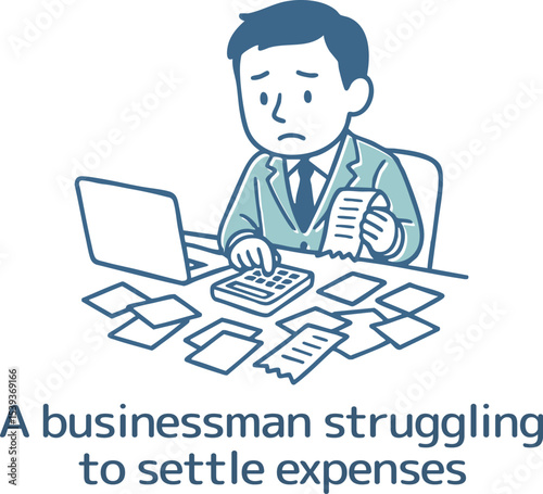 経費の精算に苦労しているビジネスマン
A businessman struggling to settle expenses