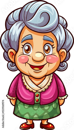 Whimsical Grandmother Portrait: A heartwarming depiction of a smiling grandmother, full of life and charm, her sweet expression radiating love and kindness, evoking a sense of warmth and affection.