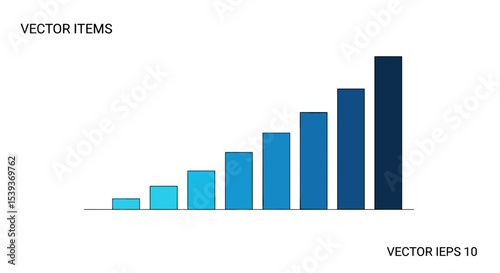 A blue bar graph showing an upward trend with bars of increasing height on a white background view