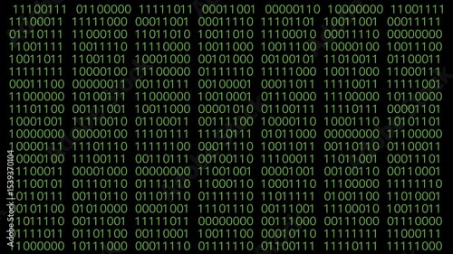 Dark green binary code evokes hacking, coding, and cybersecurity themes