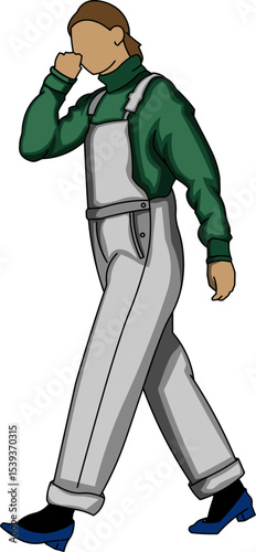 The Painter's Pause: Capturing a figure in overalls lost in thought. It showcases an illustration of a painter mid-step, hand to face, and a moment of deep thinking.