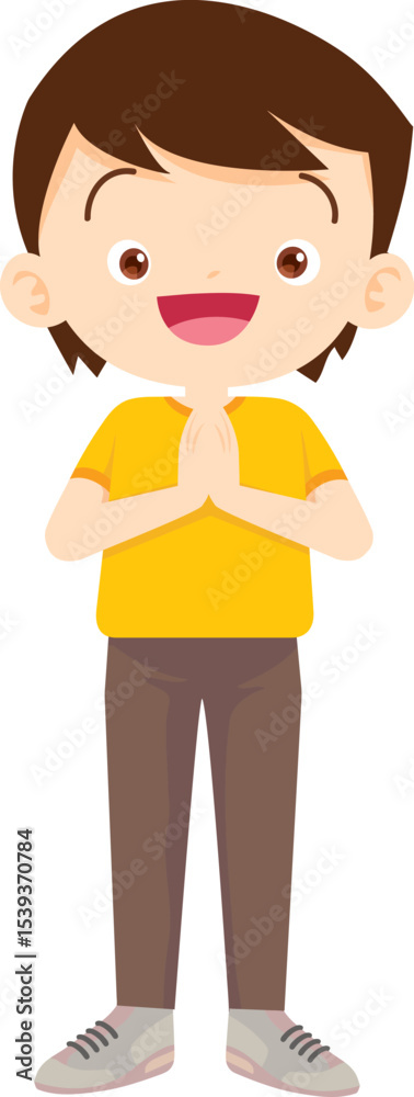 Fototapeta premium Joyful Boy: A charming illustration of a young boy in cheerful pose, radiating warmth, optimism and delight.