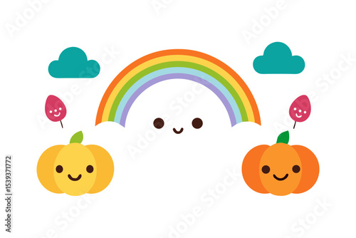 kids halloween border with smiling ghosts rainbow.