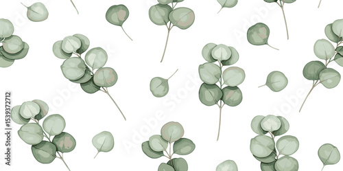 Watercolor seamless Border of Eucalyptus branches in soft pastel green tones. Illustration of botanical Frame for Baby shower greeting cards or wedding invitations. Drawing of frame with leaves.