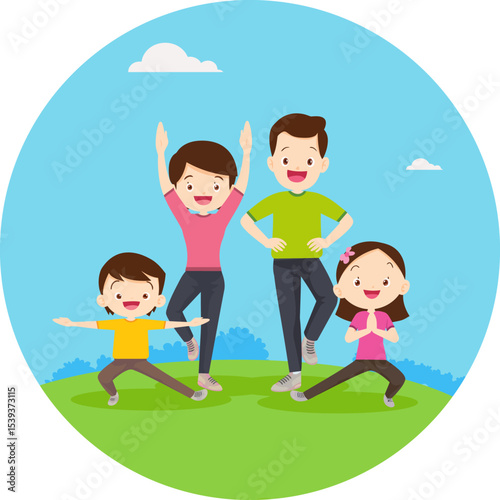 Family Fitness Fun: A cheerful family engaged in fitness activities in a park, promoting healthy lifestyle choices and family togetherness