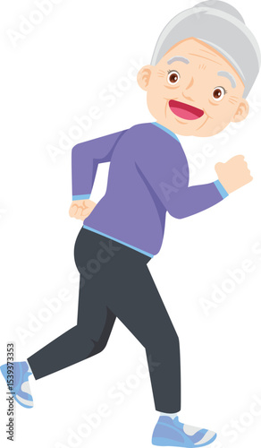 Joyful Strides: An elderly individual embraces vitality and fitness, captured in a cartoon illustration that radiates positive energy, and celebrates the joy of movement.
