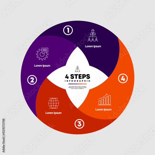 Circle chart infographic template with 4 options for strategy presentations. Vector illustration Eps	
