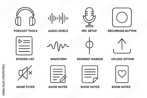 Audio recording tools: essential icons for podcast production and editing