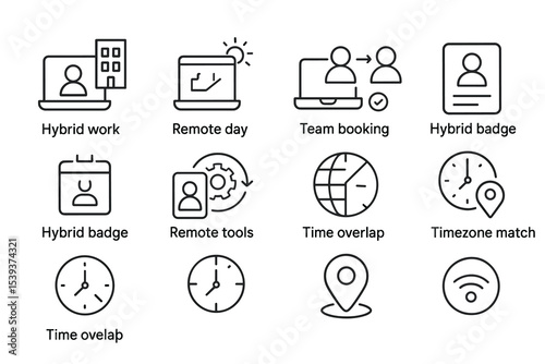 Icons representing remote work tools and concepts for efficient collaboration